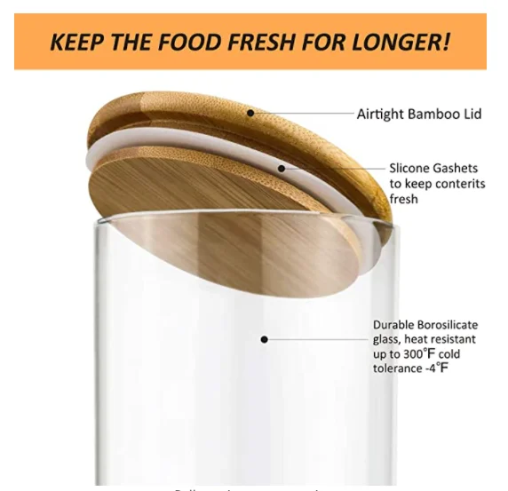 Китай, оптовая продажа, круглая кухонная банка для хранения конфет, стеклянные банки для хранения с бамбуковыми крышками