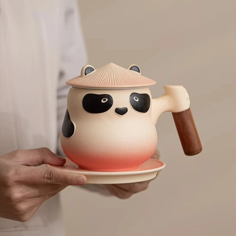 Cultural And Creative Panda Tea Pair Cup Creative Ceramic Tea Separation Cup  Souvenir Gift Box Exclusive Wholesale