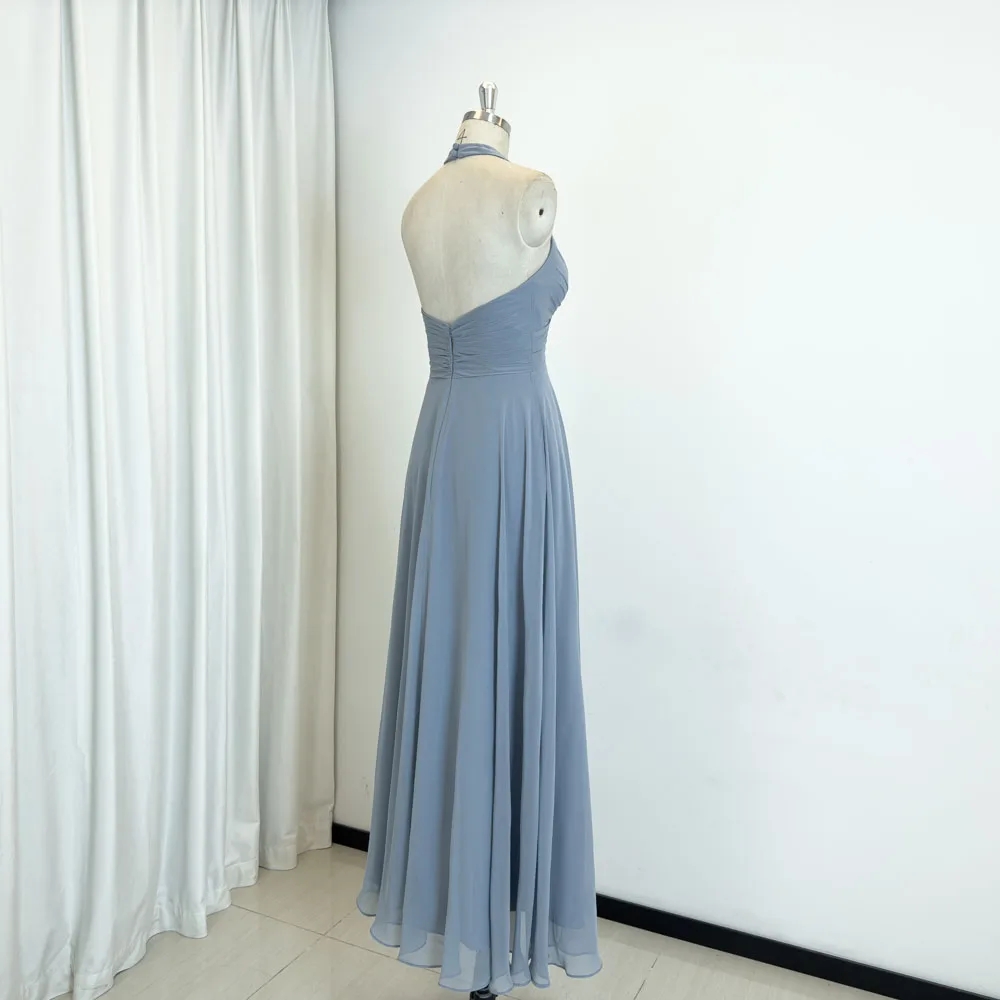 TEENYEE Latest Open Back A-Line Dusty Blue Bridesmaid Dresses Women Wedding Dress Bridal Gown For Party
