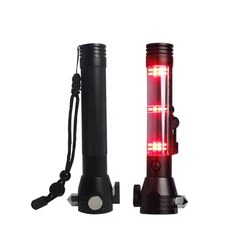Multifunction Emergency SOS Alarm Tactical Solar Power Rechargeable Led Torch With Power Bank