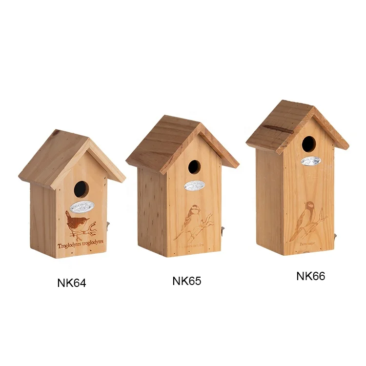 Esschert Design NK64 House Shaped Nest Box Birdhouse Great Tit Silhouette Custom Outdoor Wooden Bird House