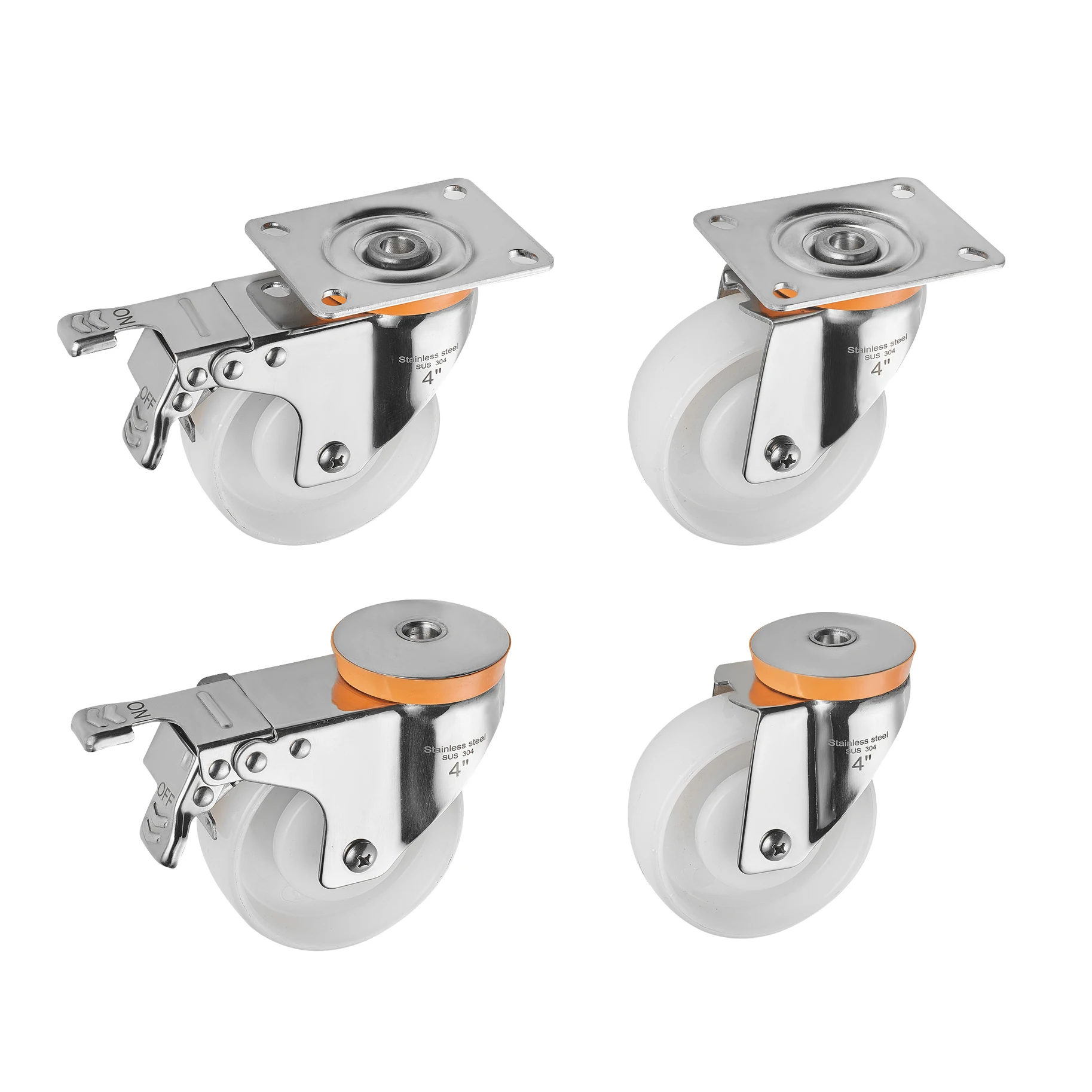 Factory wholesale trolley wheels pa material 4 inch swivel caster with brake