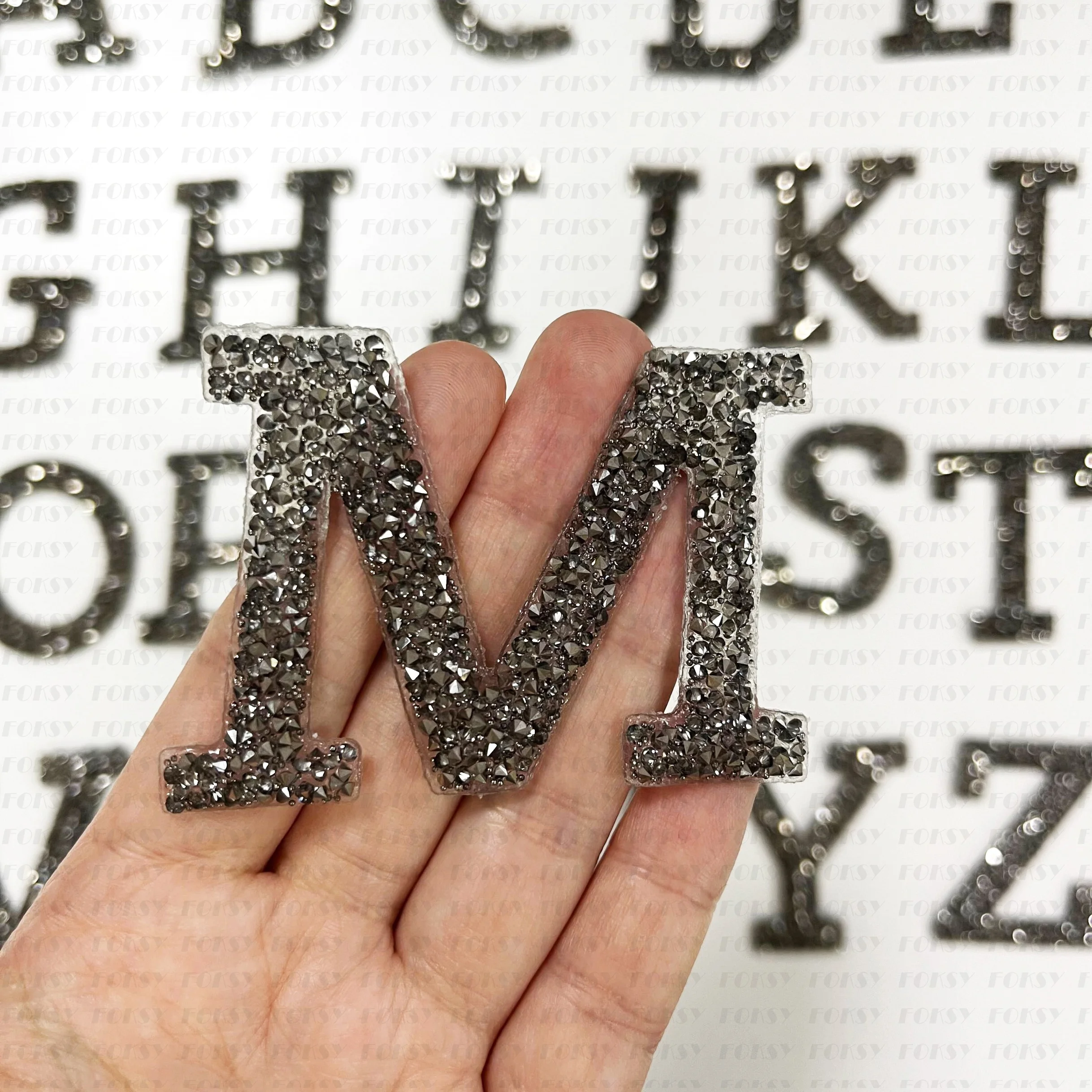 Hot New Design Custom Logo Hotfix 3D Alphabet Rhinestone Applique Letter Iron On Transfer Beaded Patches