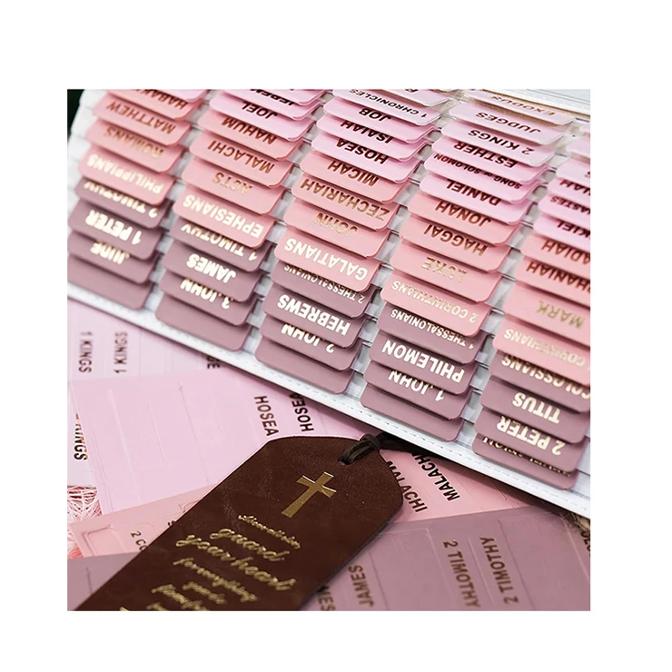 factory OEM pink leather Bible Tabs with 39 tabs for the Old Testament 27 for the New Testament and 9 blanks for Bible study