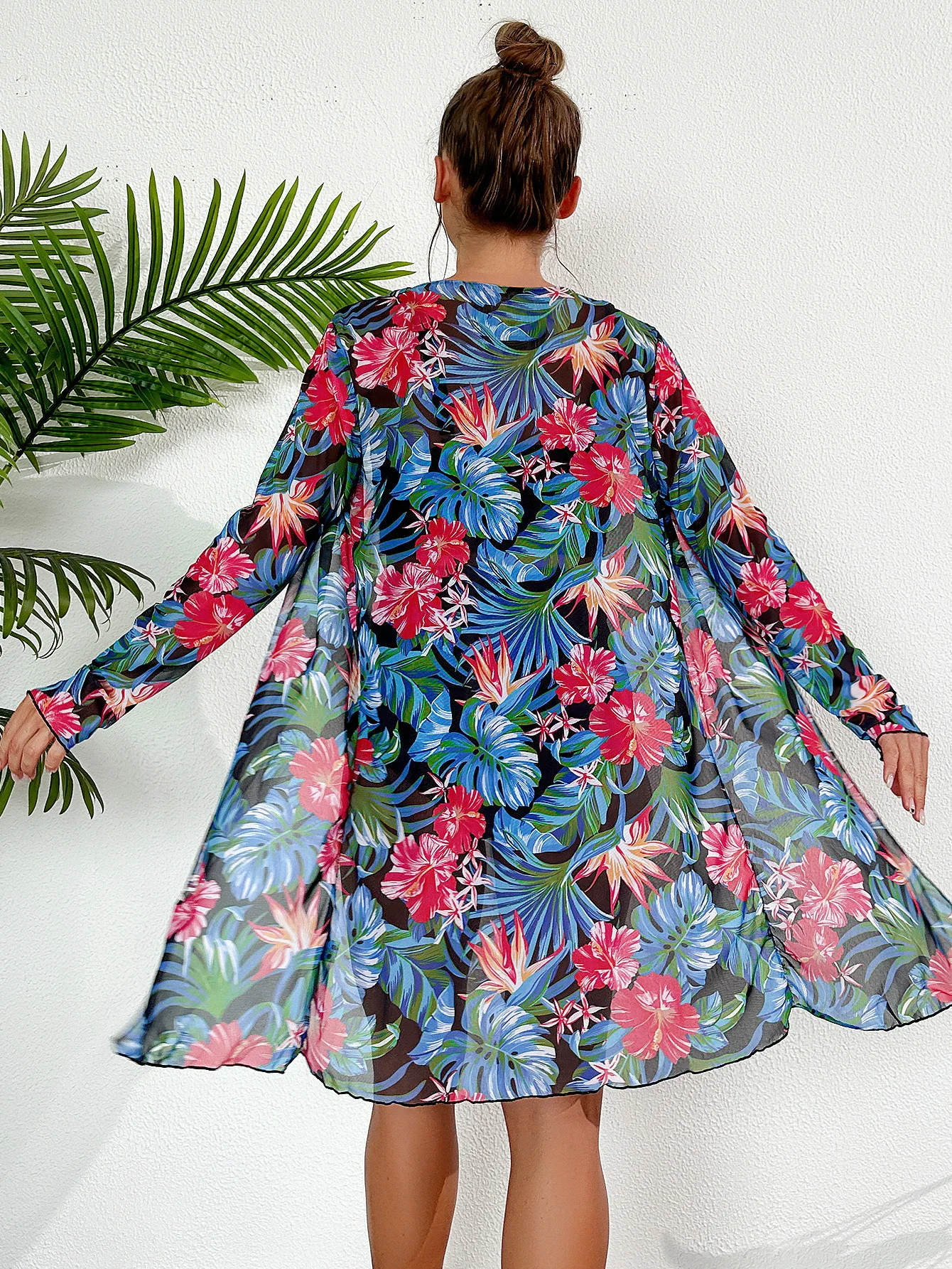 Trendy bathing suit cover up set floral beach wear for women 3 piece swimwear
