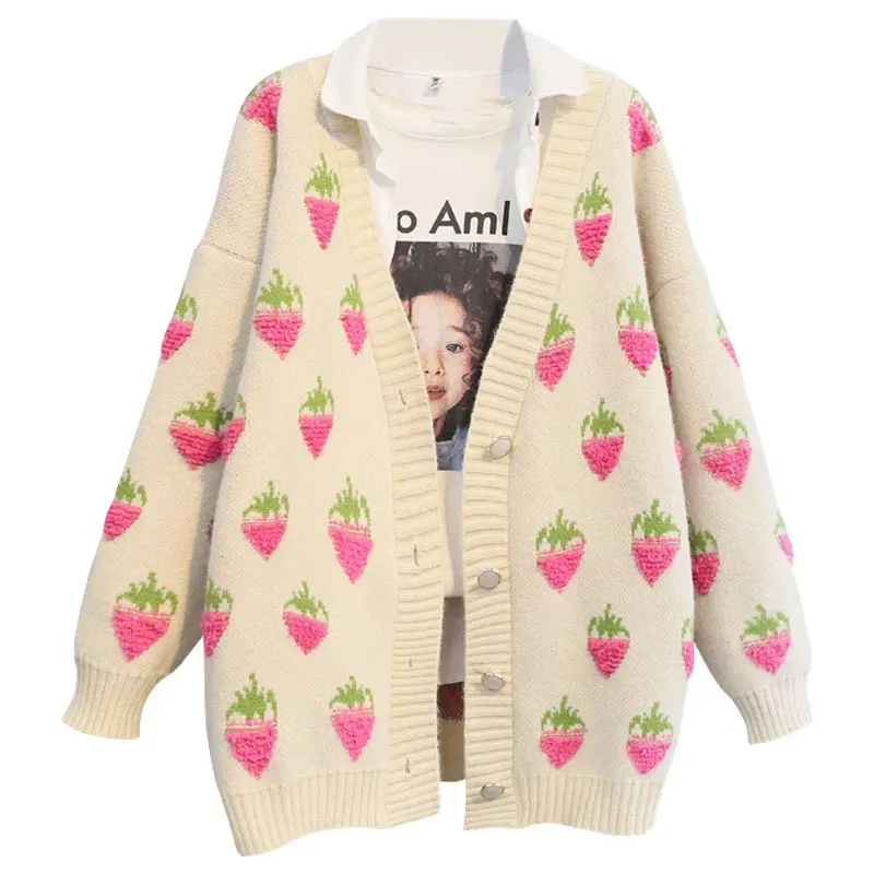 Sweet Cardigan Women Fall Cloth Knit Strawberry Sweater Coat Fresh Cardigan