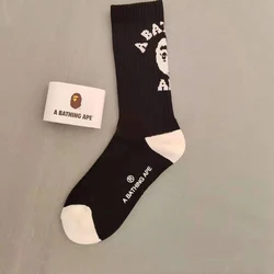 Color Nylon Cotton Polyester Fiber Sport Socks Logo White Black Gray Casual Men Bape Socks