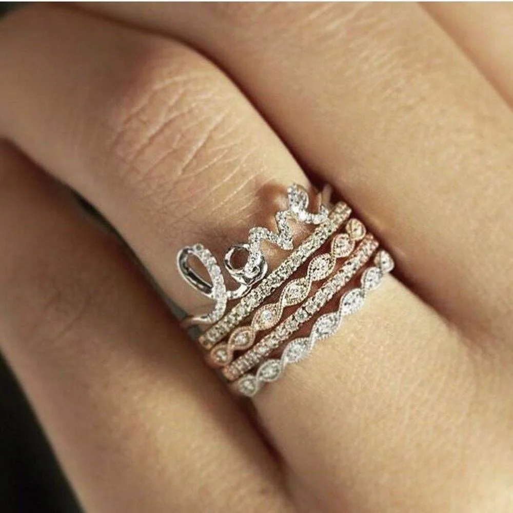 2019 Hanhao Jewelry New Arrival 925 Sterling Silver 3 Piece Anniversary Stackable Ring Set Eternity Band Wedding Band