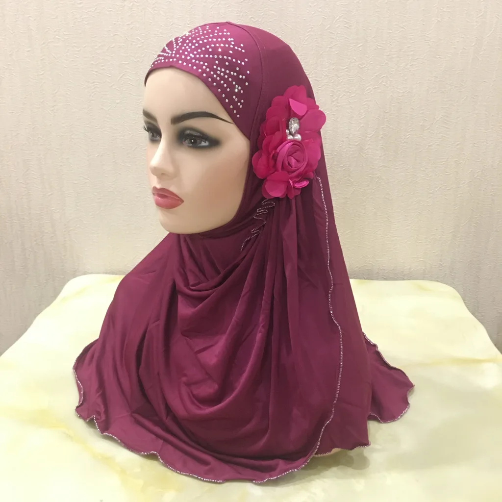Ice Ribbon Flower Hot Drill Cover Instant Hijab Manufacture Of Head Scarf With Yarn Instant Jersey Hijab