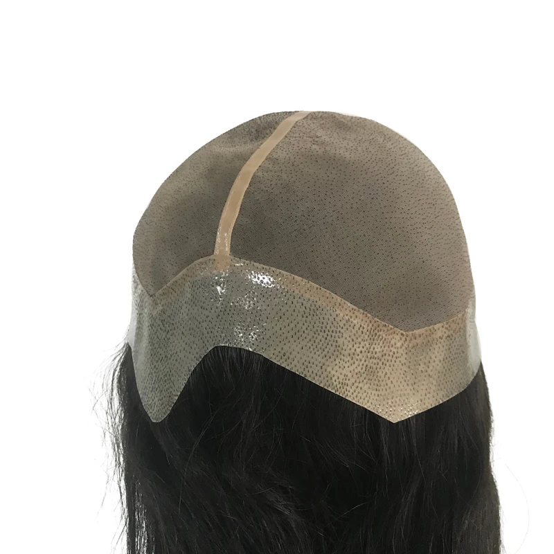 PU Thin Skin Perimeter High Quality Indian Human Hair Breathable Fine Mono Lace Female Wigs