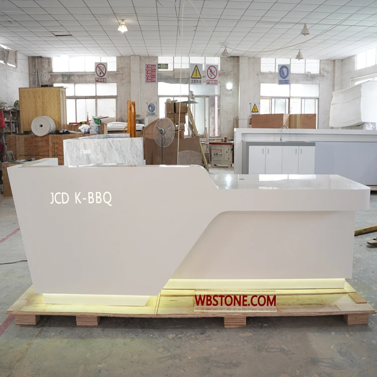 Solid Surface White Beauty Salon Retail Store Office Reception Desk Artificial  Marble Front Desk Counter