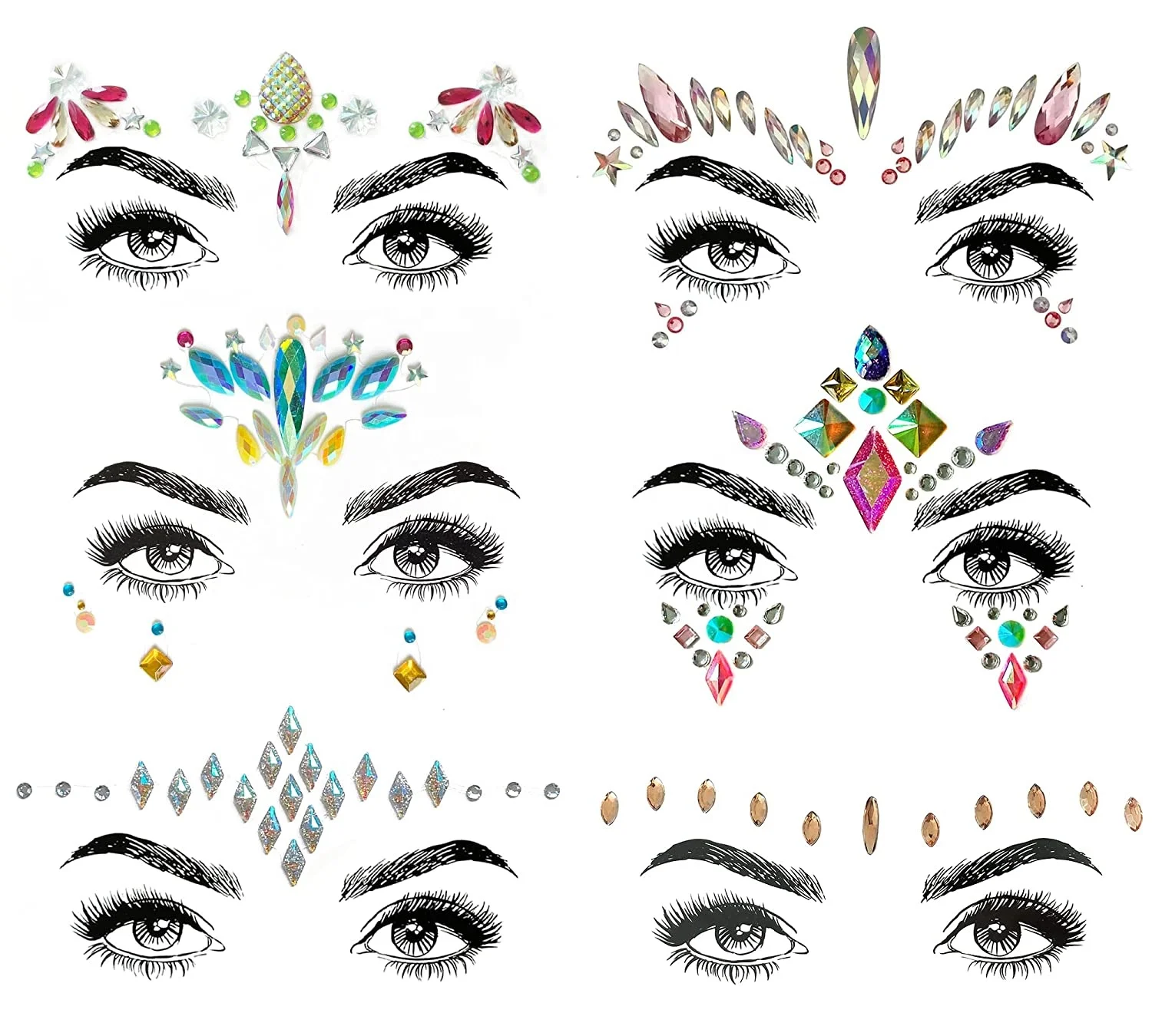 2022 Hot Selling Popular Body Tattoo Self Adhesive Face Crystal Jewels Rhinestones Gem Sticker