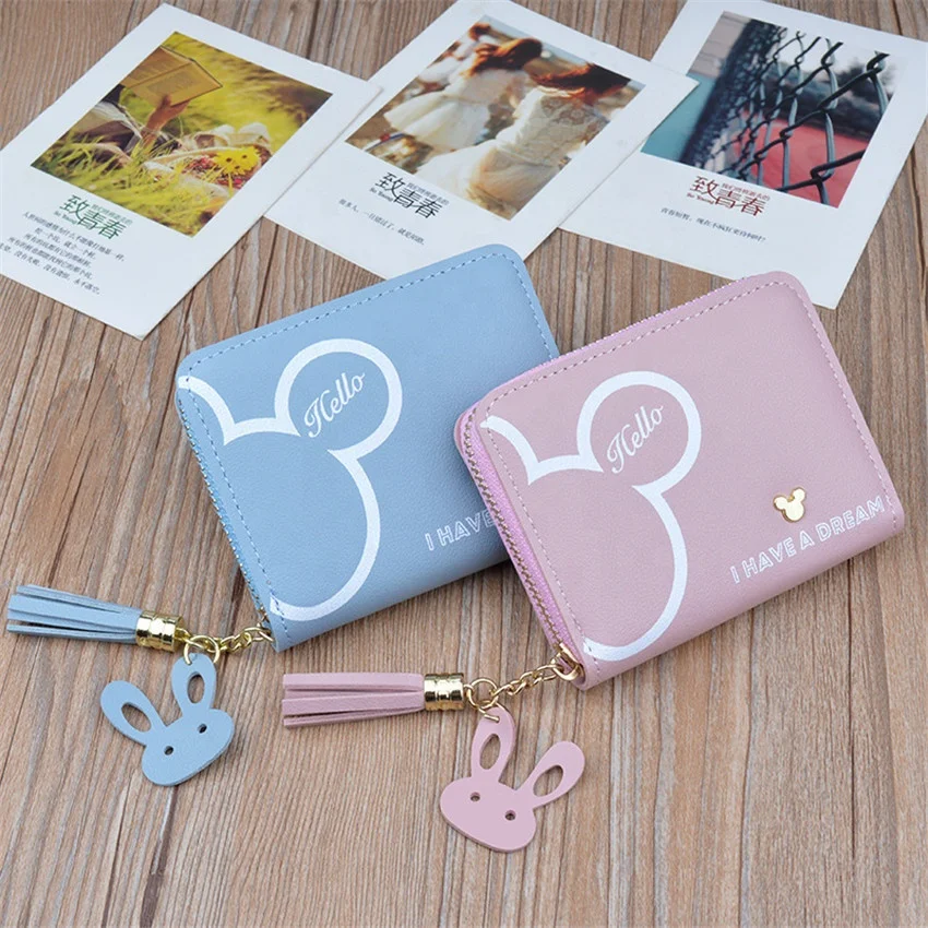 Favorable Popular Fresh Sweet Ladies Short Small Cute Leather Coin Purse with Rabbit Tassel