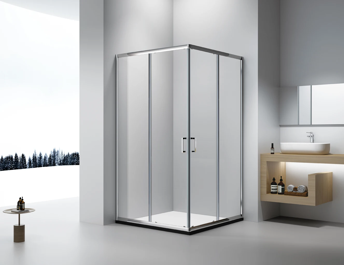 KDS Bathroom Aluminum Frame Sliding Shower Door Clear 4 Side Tempered Glass Sliding Shower Enclosure