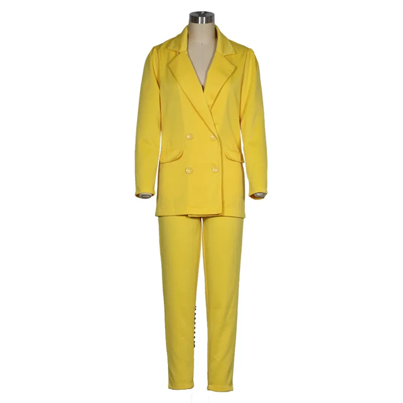 High quality solid color office work clothes lady jackets two piece business blazer and pants set for women