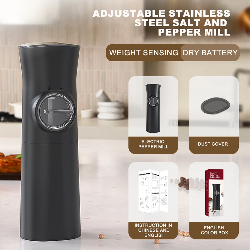 Hot-SaleElectric Pepper Mill Parts Adjustable Salt And Pepper Grinder Powered Stainless Steel Salt And Pepper Mill