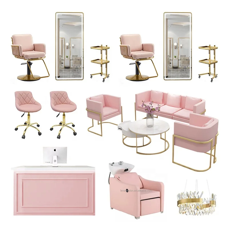 Pink Hair Salon Furniture Spa Pedicure Chair Nail Manicure Table And Chairs Set