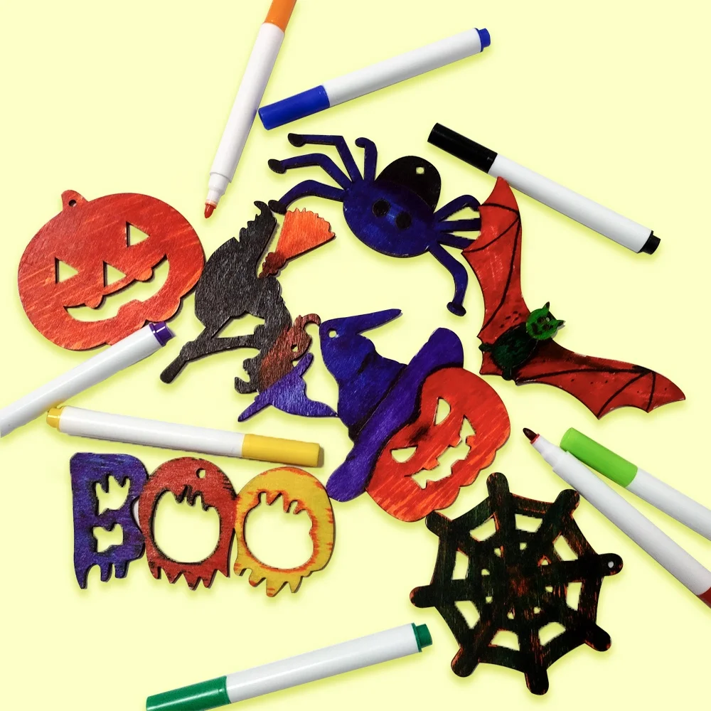 Paint Your Own Halloween Wood Pendant Diy Arts & Crafts Creative Painting Kit For Kids Unfinished Halloween Accessories