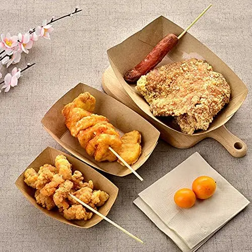 Disposable Kraft Food Packaging Container Paper Boat Tray Take Away Snack Food Paper Tray