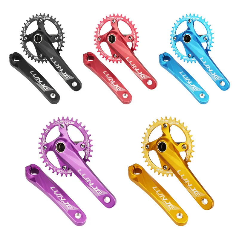 LUNJE Multiple Colors Bicycle Crank Mountain Bike 32 34 36 38T Toothed Plate Hollow Integrated Mtb Crankset For Size 26 Bike