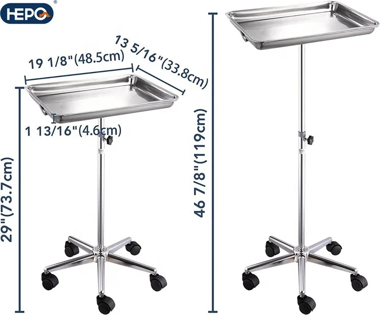 LQX Adjustable Mobile Mayo Stainless Steel Tray Stand Premium Stainless Steel Extra Large Salon Tray Medical Tray Mayo Stand