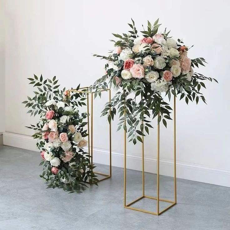 Wedding Table Centerpieces Decoration Square Flowers Rack Vase Gold Tall Metal Flower Stand For Weddings Party Centerpiece