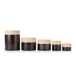 bottle cosmetic empty bottles with wooden cap 5g 10g 30g 50g 100g amber glass jar