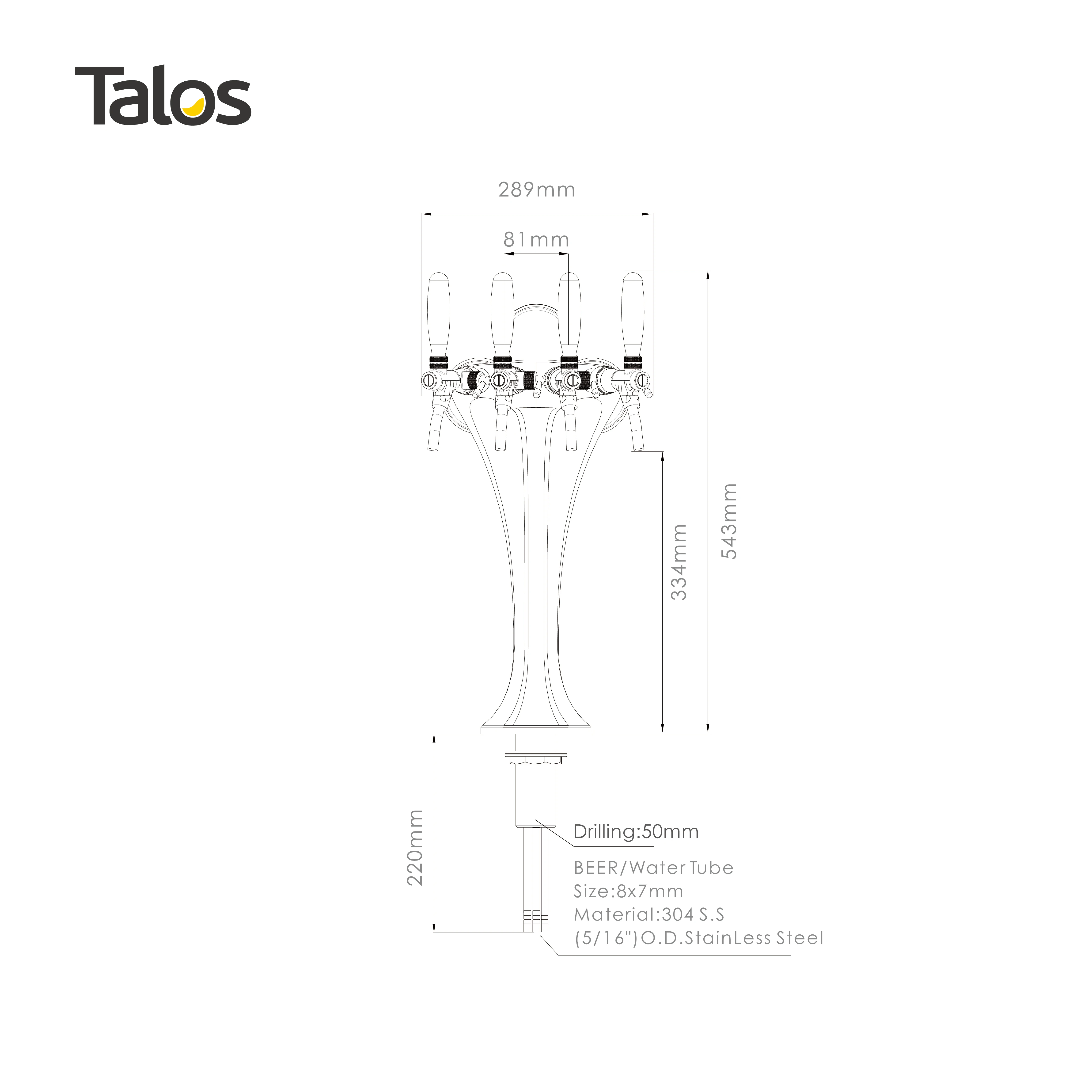 TALOS Cobra Tap Tower PVD 4-way Dispensing Tower Draft Beer Tower