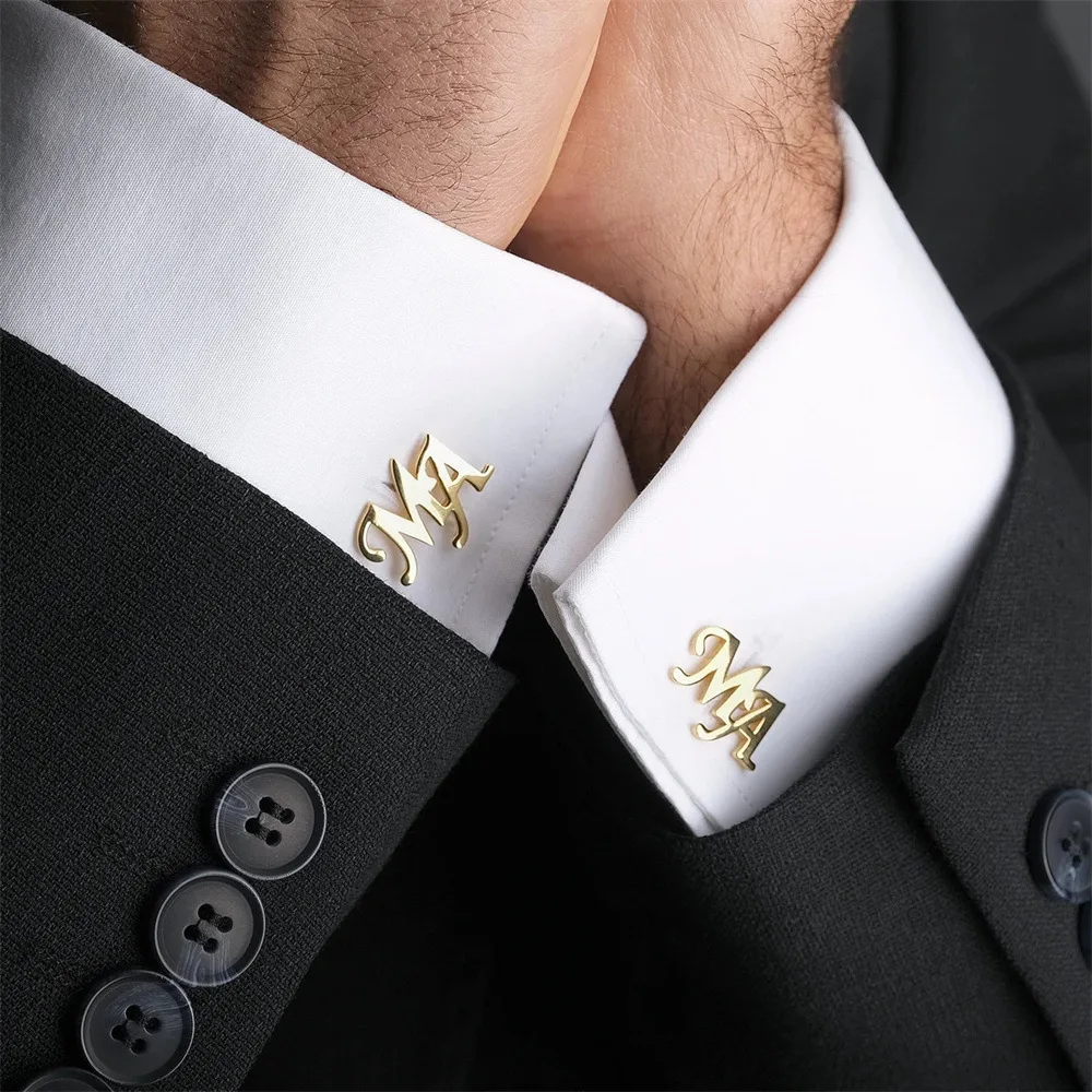 Unique Gold Plating Stainless Steels Initials 26 Letter A-Z Name Wedding Cufflinks Gift Jewelry