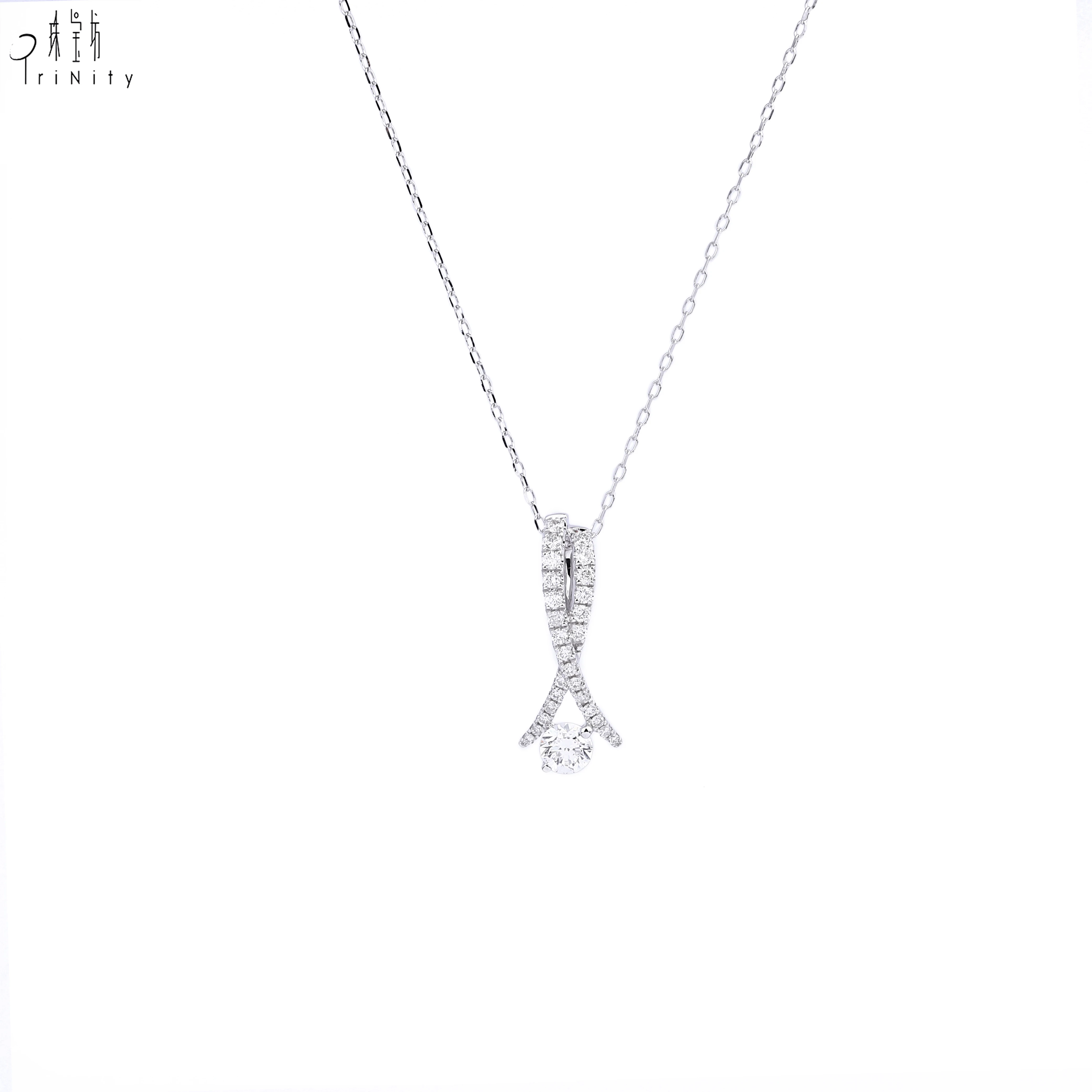 New Products Latest Design With Best Price 18K White Gold Diamond Necklace For Ladies