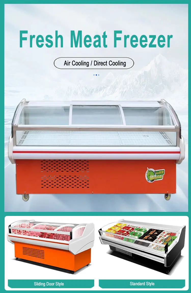 Open deli chiller supermarket meat display fridge refrigerator commercial cooler glass door refrigeration equipment