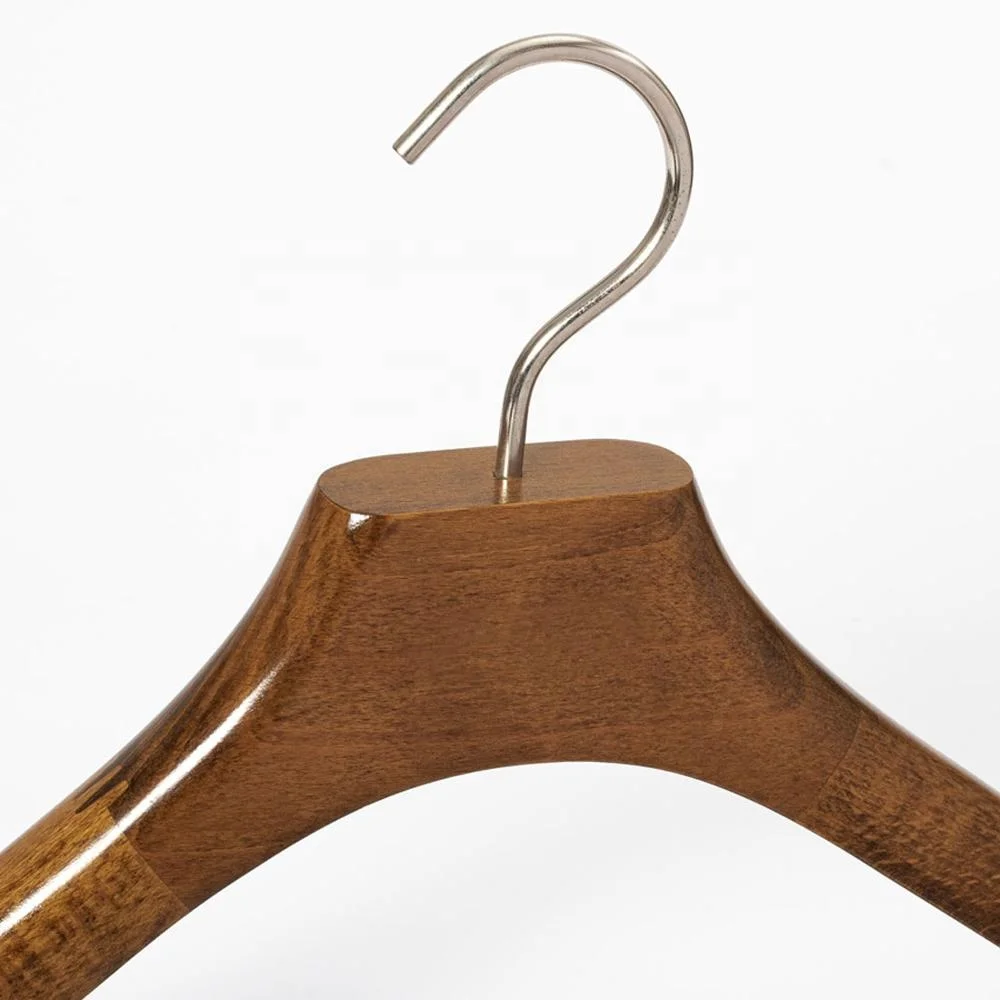 Custom Logo Antique Copper Color Wide Shoulder Luxury Suit Wooden Hangers With Pants Bar