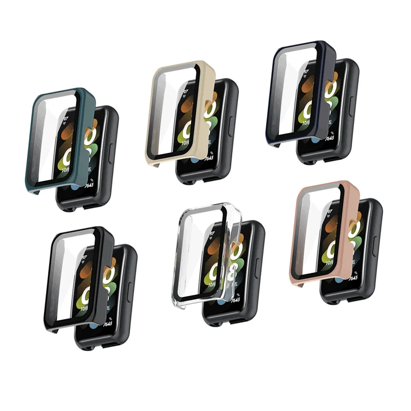 QIMAN Screen Protector Cover For Huawei Band 7 6 Watch Fit Mini Honor Band6 Band7 Full Protective PC Glass Watch Protective Case