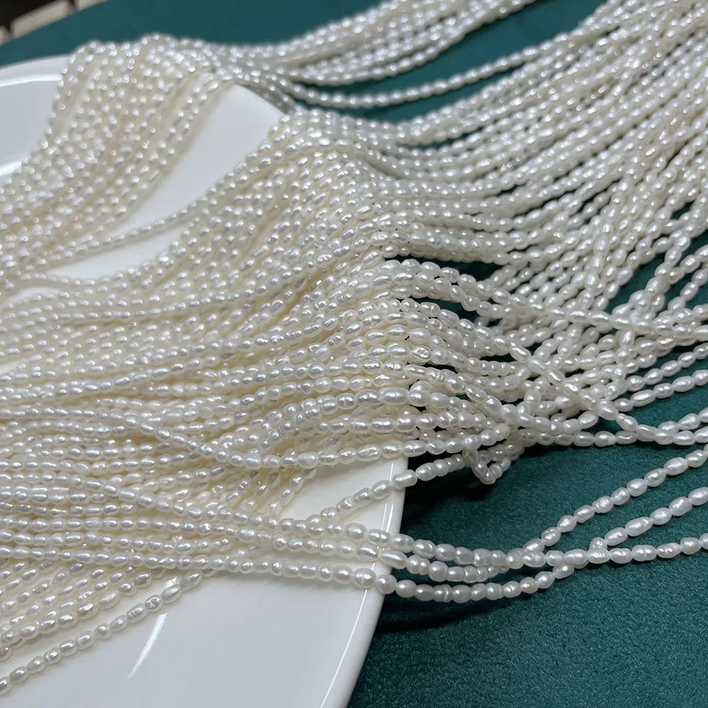 Small White Freshwater Rice Shape Loose Pearls Beads Strand 2-3mm