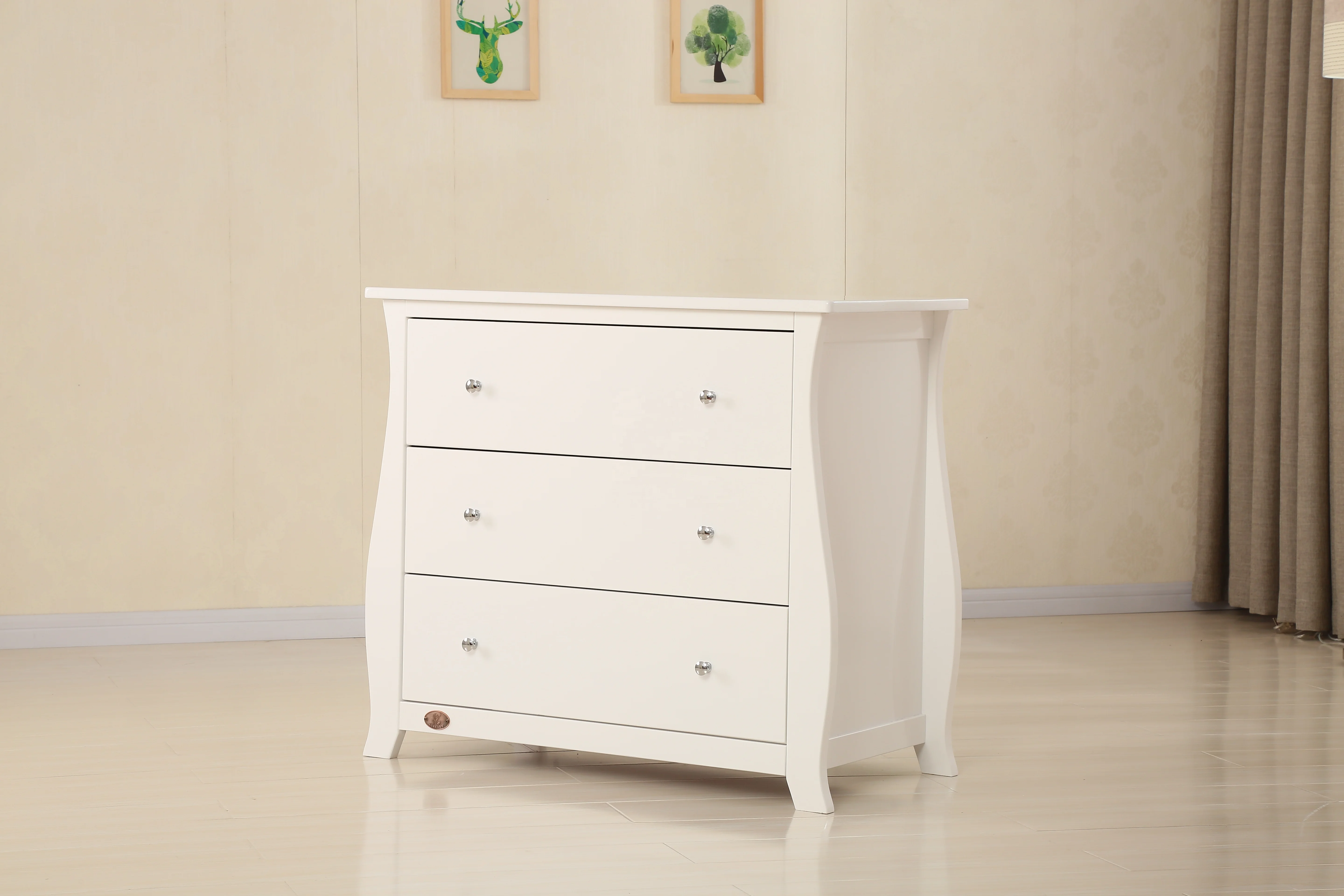 Solid wood baby cabinet diaper changing table with three drawers milk white customizable baby care table