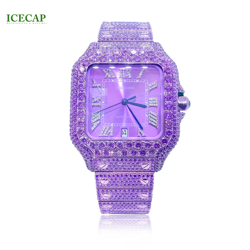 Luxury Custom Iced Out  Gra Certified Reply Studded  Vvs Moissanite Diamond Hiphop Jewelry Pass Tester Mechanical Watch