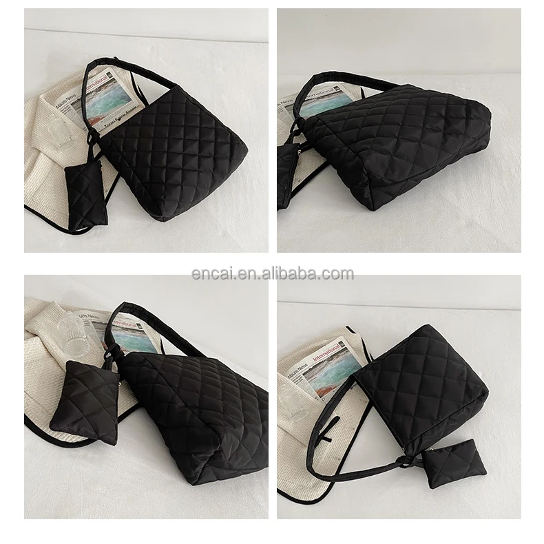 Quilted Tote Bags for Women Lightweight Quilted Padding Shoulder Bag Down Cotton Padded Large Tote Bags Lattice