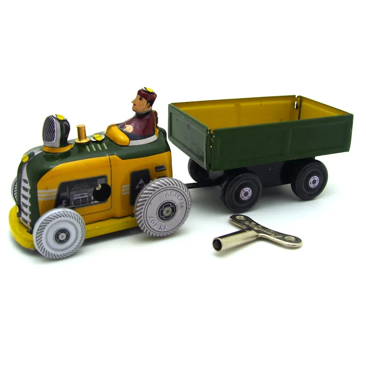 European Tractor And Farmer Wind Up Tin Toy Home Decoration Items