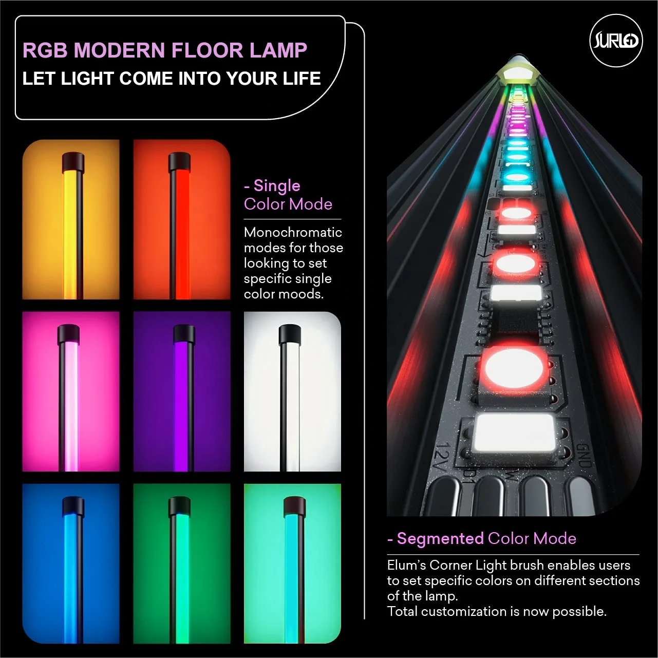 Dimmable RGB Smart Led Cylinder Floor Lamps Standing Remote / APP