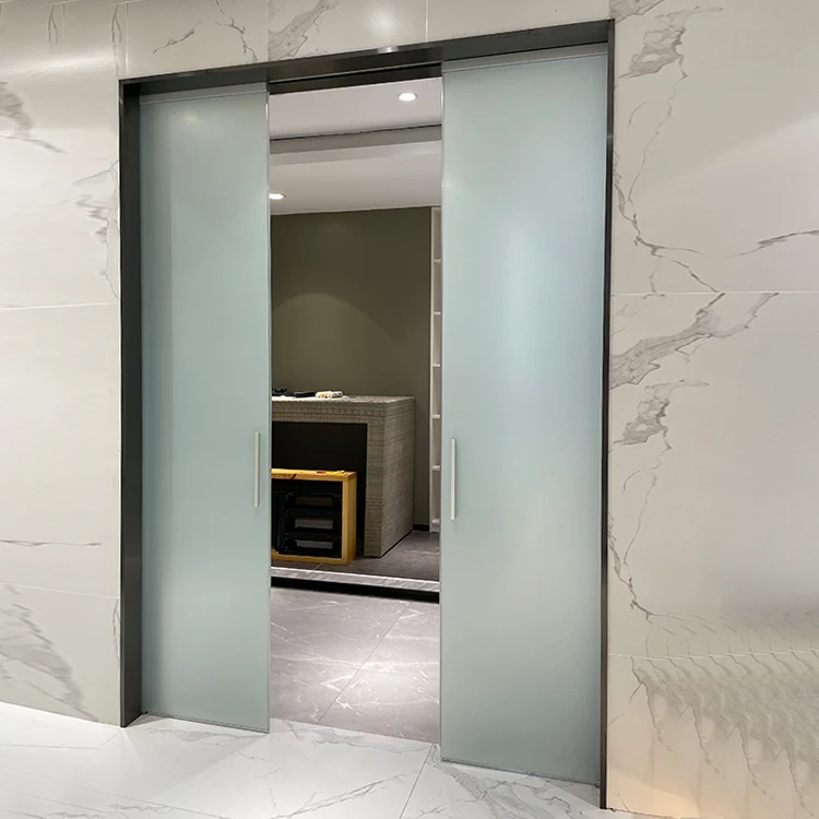 HDSAFE pocket doors hardware 8-12mm frameless frosted glass sliding door for house two glass interior sliding pocket doors price