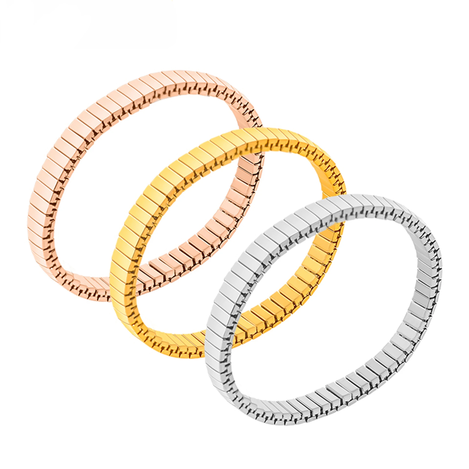 Custom Color Stretch Elastic Bracelet Wholesale Handmade Gold Plated 316L Stainless Steel Stretch Bracelet Trendy Jewelry Women
