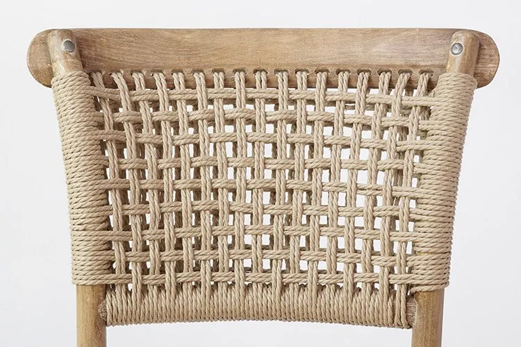 Antique Chinese Traditional Handmade Paper Cord Wood Vineyard Weaved Rattan Cane Dining Chair