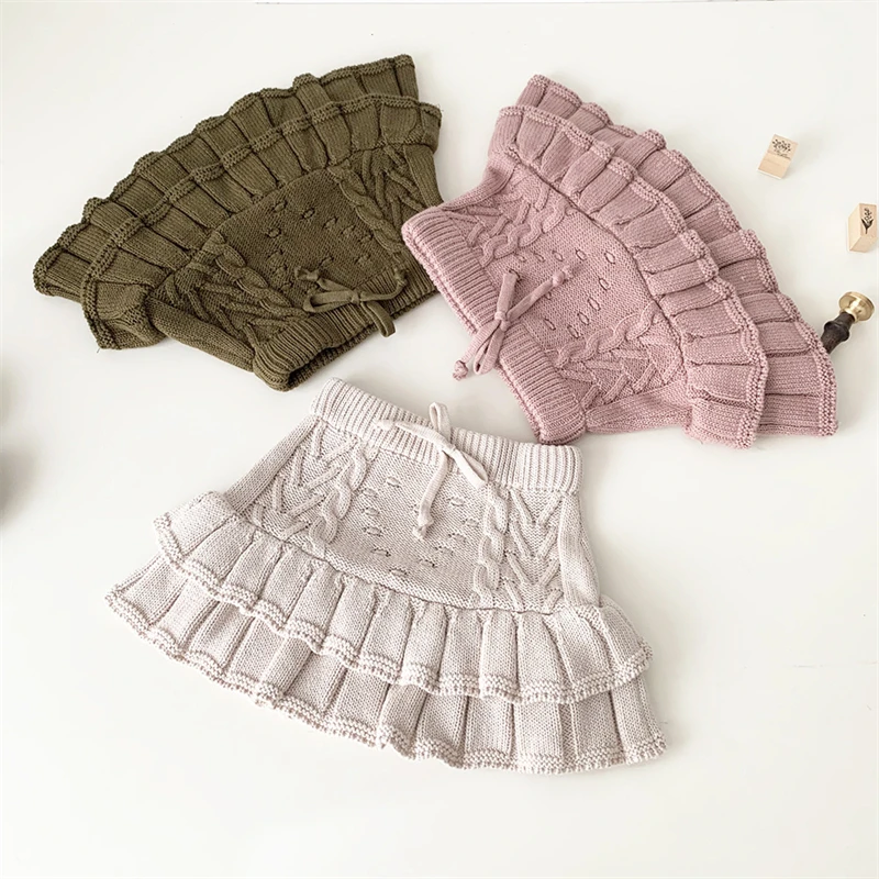 Fall Winter Toddler Baby Girls Knitted Skirts Solid Color Kids Warm Knitting Dress A Line Skirt For Princess Girls