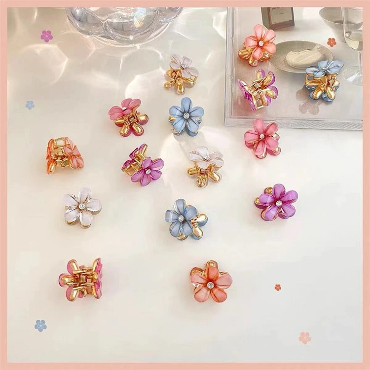 Camellia Fashion Mini Hair Clip Simple Sweet Alloy Acrylic Baby Hair Clips Fresh Blue Flower Shape Hair Clips For Women