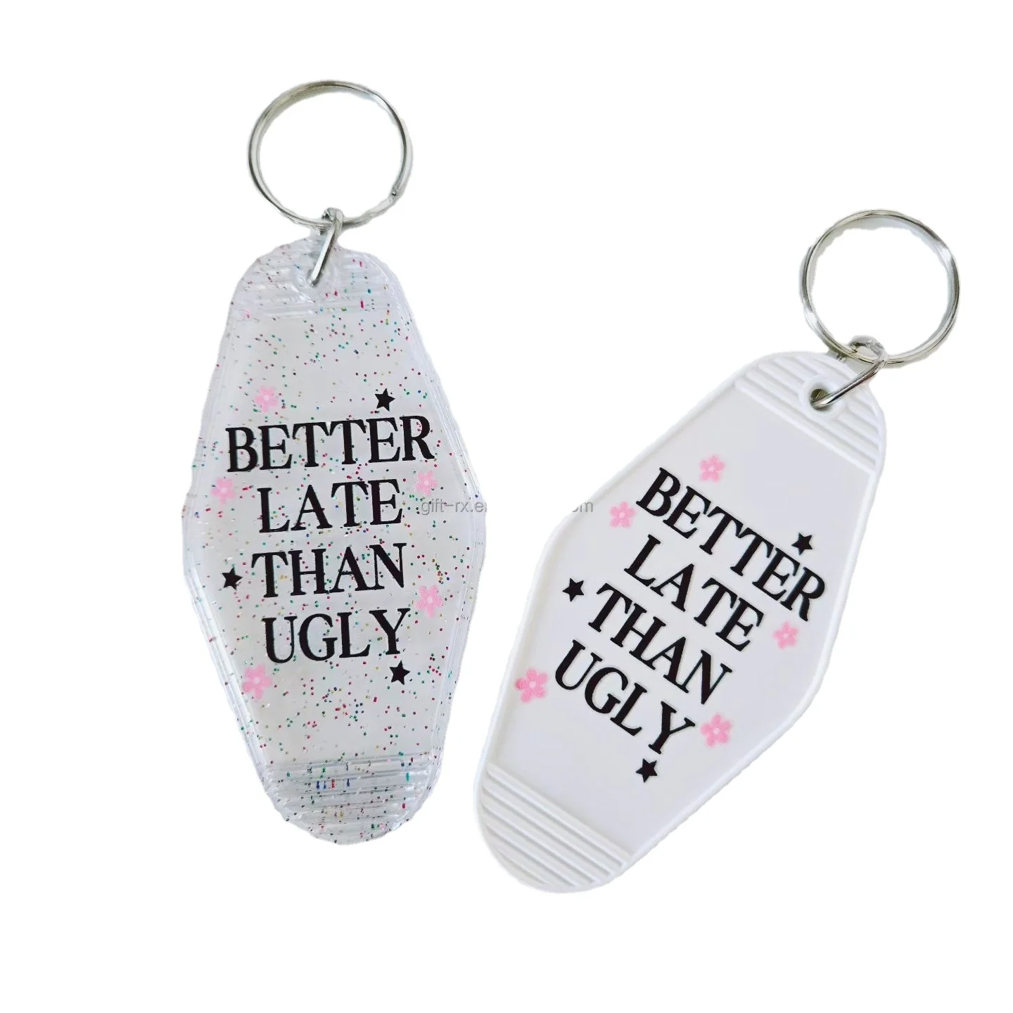 Custom Logo Glitter Keychain Retro Vintage Motel Hotel Room Key Tags Blank Plastic Promotional Item