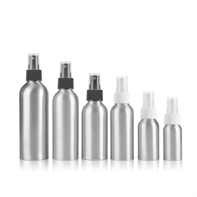 Empty aluminum bottle various capacity metal bottles with pump spray top