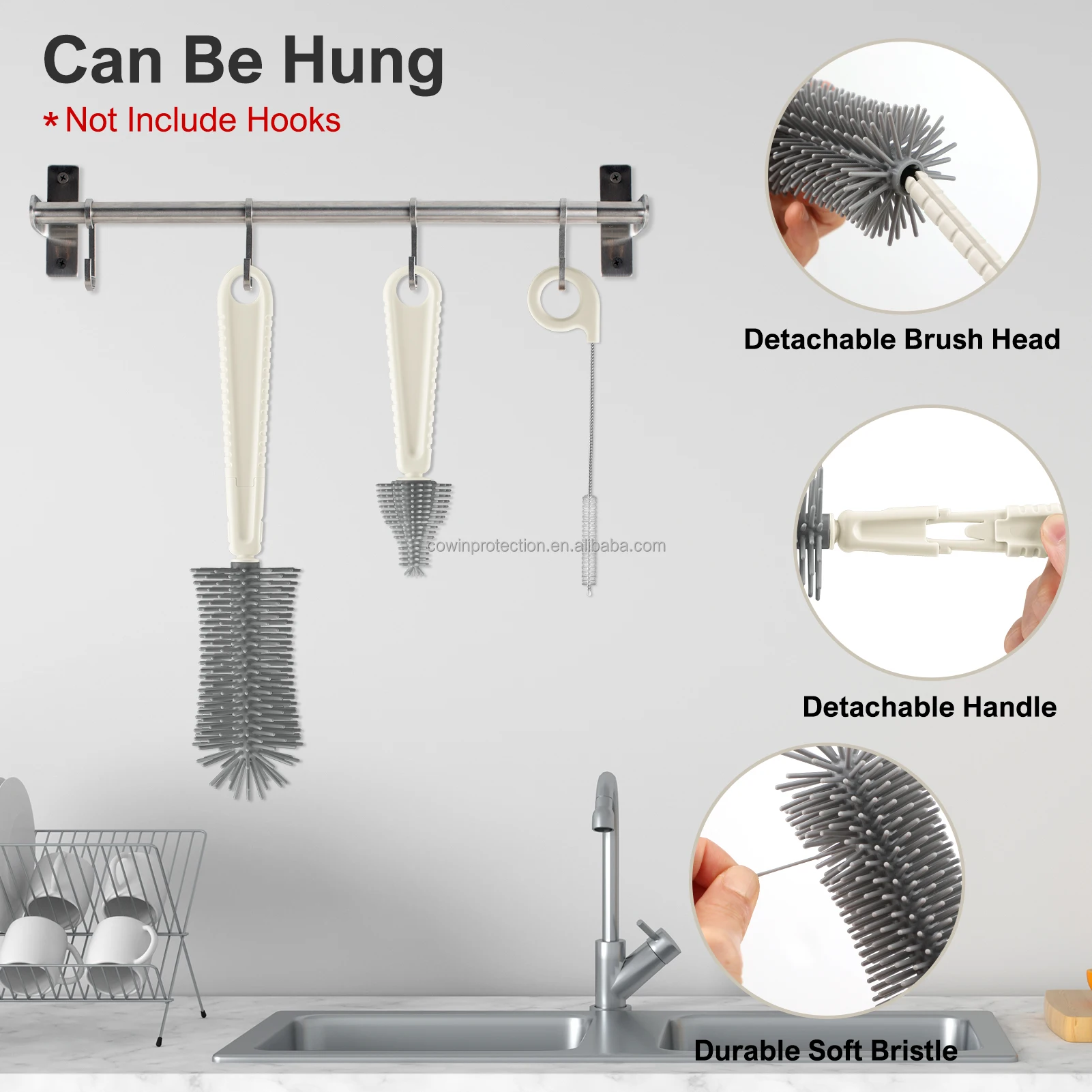 Patented products 6 in 1 silicone baby bottle brush cleaner set baby bottle drying rack holder for hands free feeding