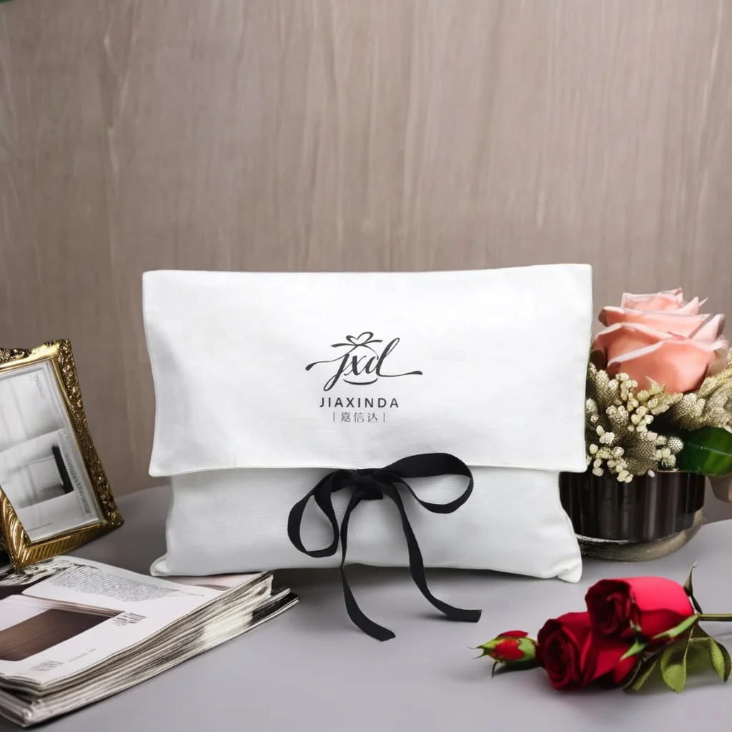 Custom Logo Printing Cotton Twill Envelope Cover Bag For Handbag Organic Soild Flap Cotton Gift Packing Dust Pouch