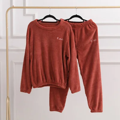 XQM Winter Coral Fleece Home Wear Pajamas Wear Casual Lazy Pants Loose Warm Suit for Women