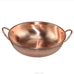 Chinese traditional handmade copper pots and non stick pans use on home restaurant kitchen cooking